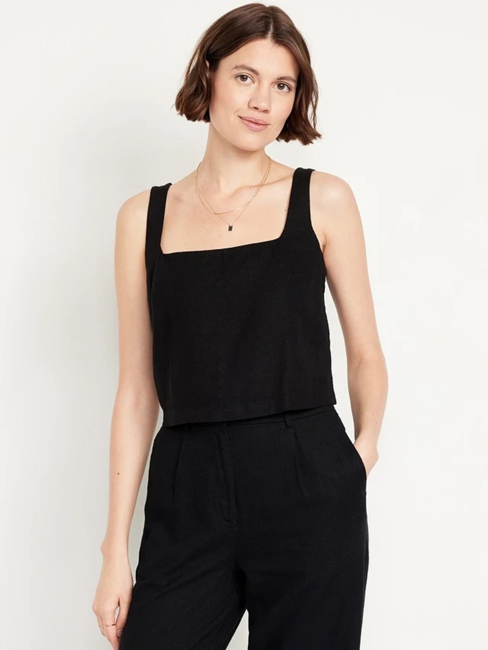Old Navy Cropped Square Neck Linen Blend Top